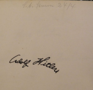 Adolf Hitler Autograph below Inscription to SA Officer